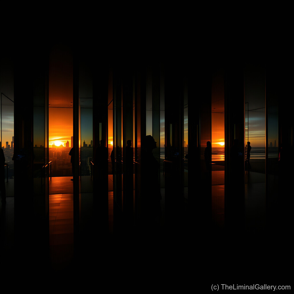 A fragmented sunset reflecting across time, evoking nostalgia, fleeting beauty, and quiet introspection.